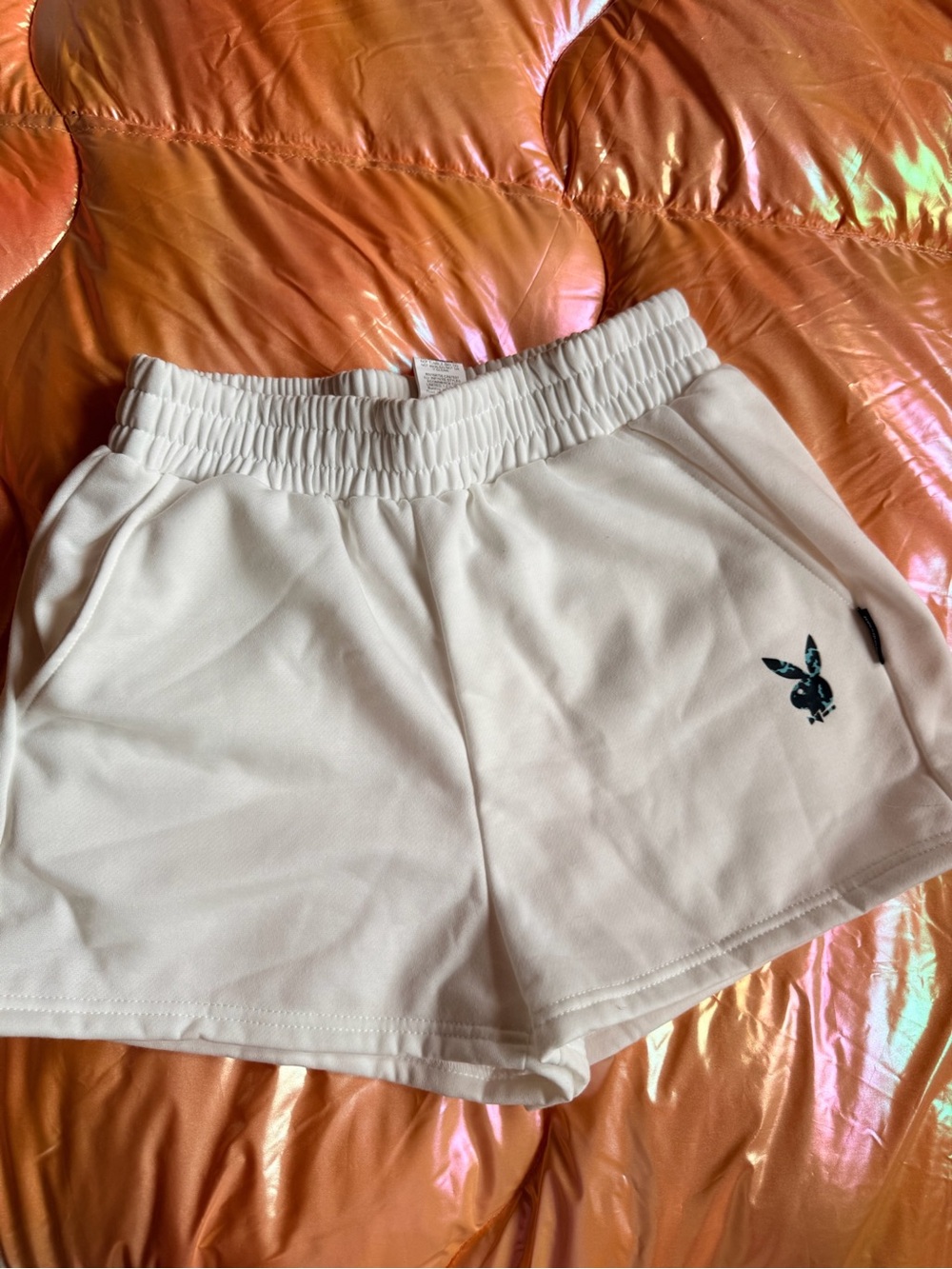 Missguided + Cream Elastic Waist Athletic Shorts with Small Logo